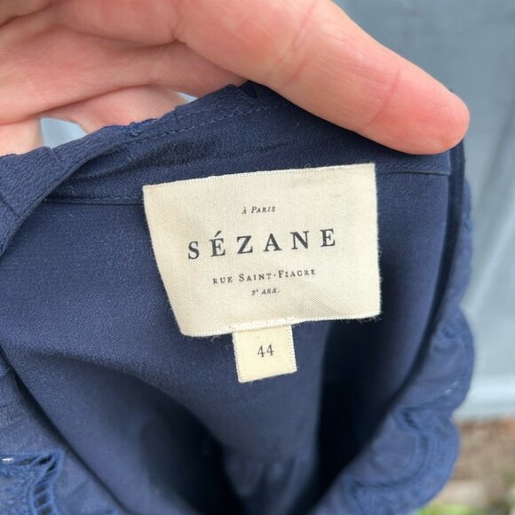 Sezane Chlo Silk Navy Blouse, size 44 - Picture 12 of 14